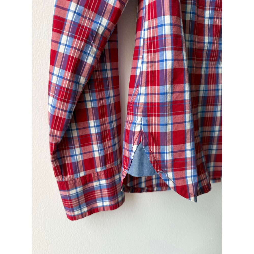 Talbots Plaid Ruffle Shirt Red White Blue Preppy Retro Button Down Top Women S - Picture 6 of 11